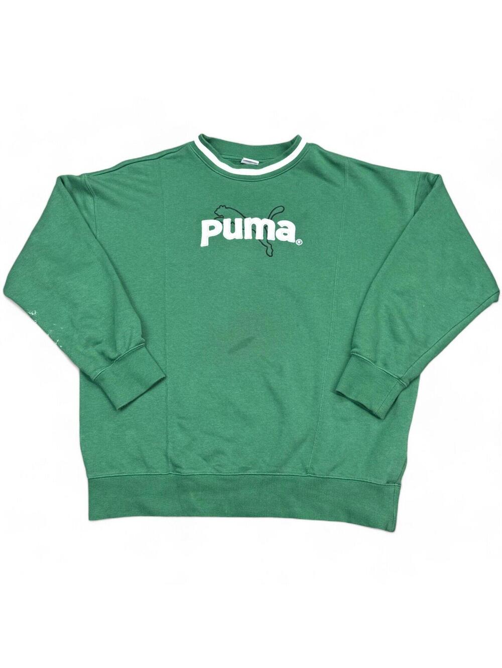 PUMA Fleece Sweatshirt Womens Size XS Green Embroidered Logo Crew Neck